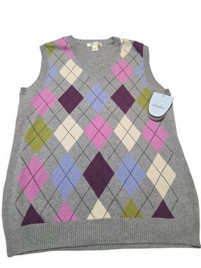 NWT Lady Hagen Argyle Sweater Vest Women's M Light Gray Heather Golf K5.1